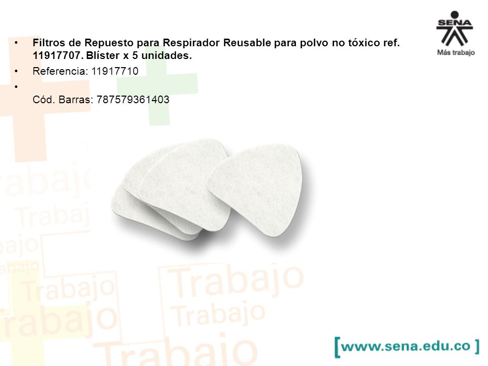 Filtros de Repuesto para Respirador Reusable para polvo no tóxico ref