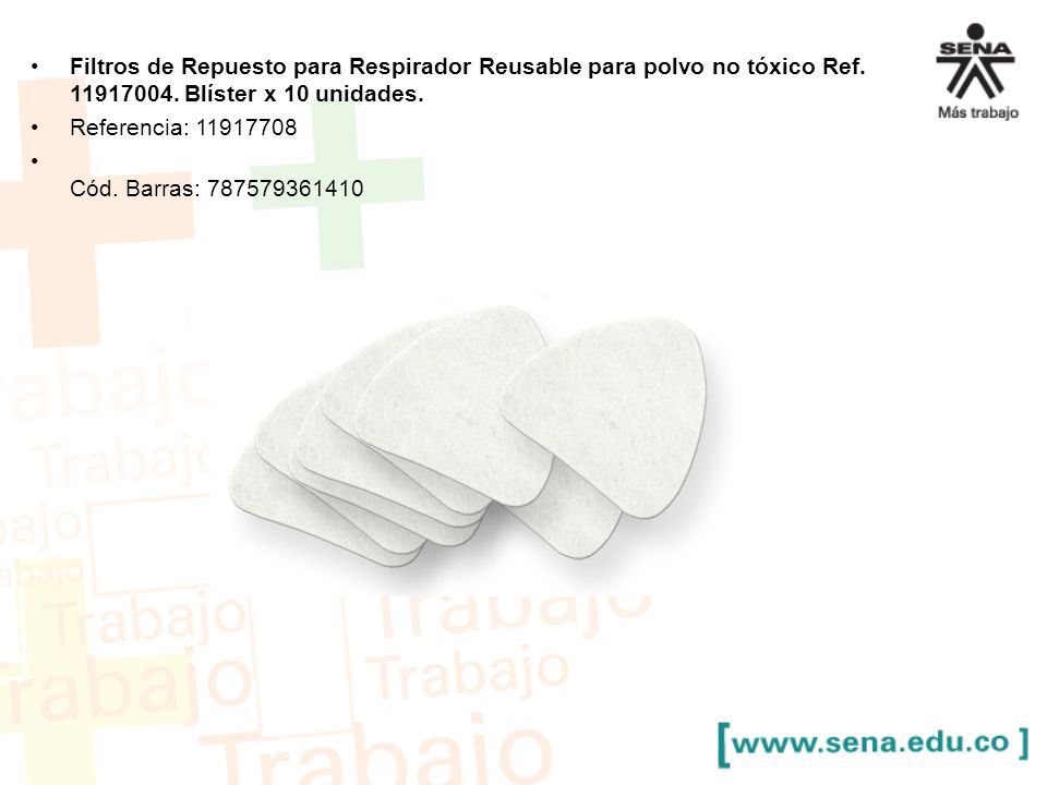 Filtros de Repuesto para Respirador Reusable para polvo no tóxico Ref