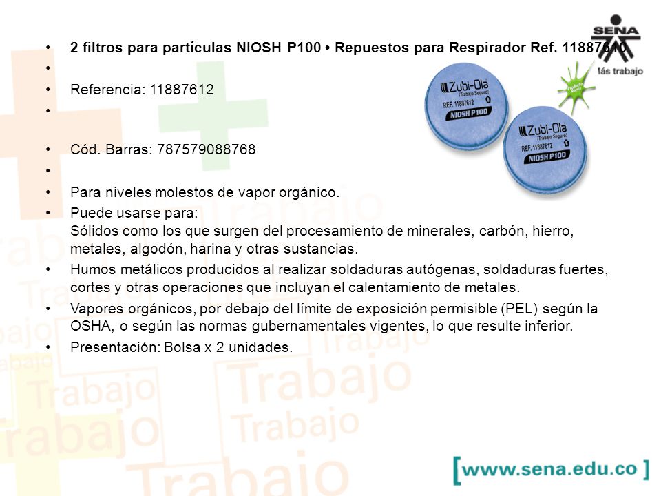 2 filtros para partículas NIOSH P100 • Repuestos para Respirador Ref