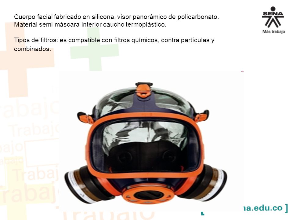 Cuerpo facial fabricado en silicona, visor panorámico de policarbonato