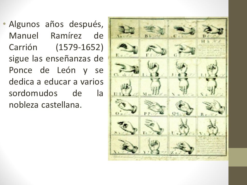 Algunos años después, Manuel Ramírez de Carrión ( ) sigue las enseñanzas de Ponce de León y se dedica a educar a varios sordomudos de la nobleza castellana.