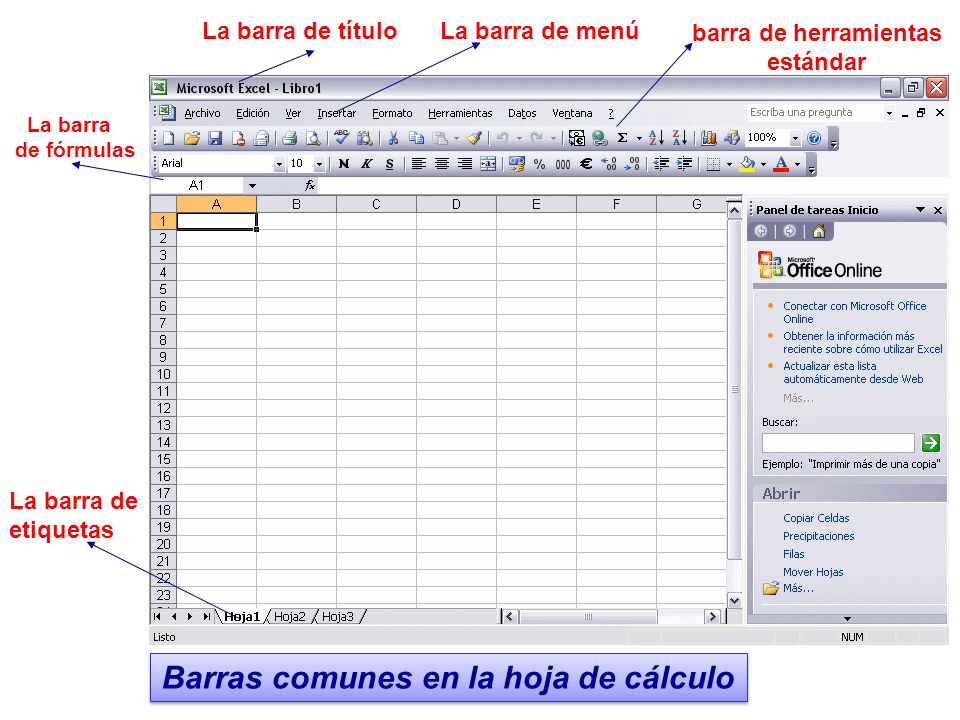 Barras comunes en la hoja de cálculo