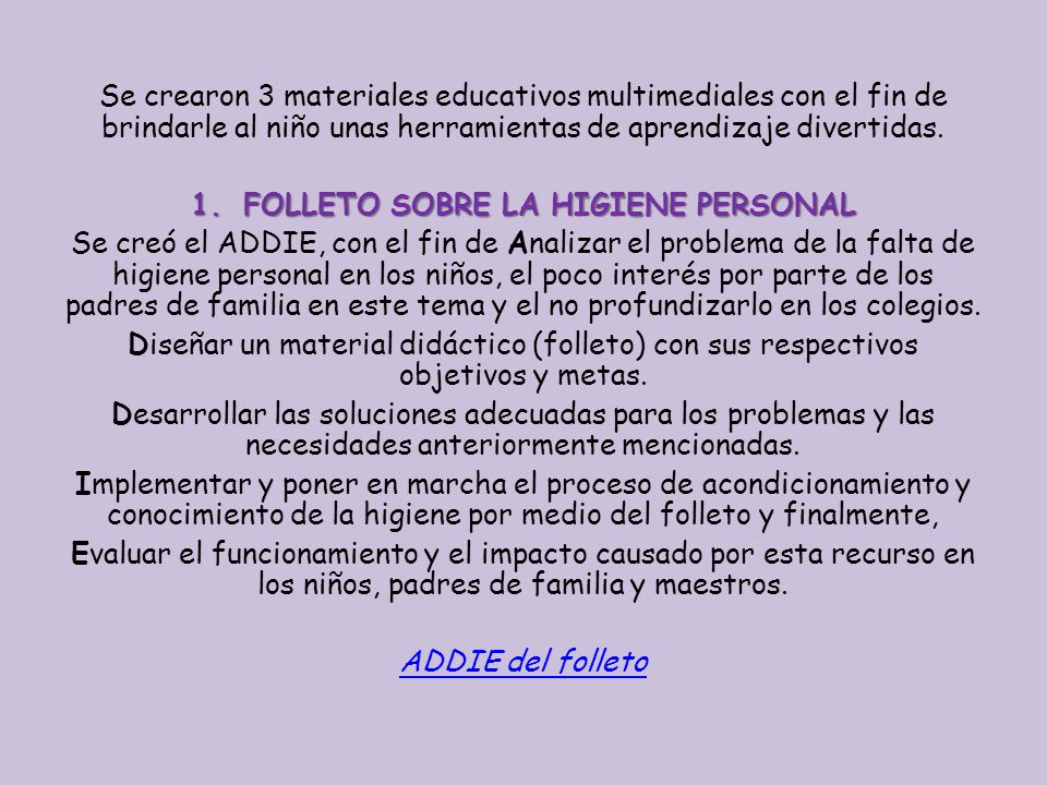 FOLLETO SOBRE LA HIGIENE PERSONAL