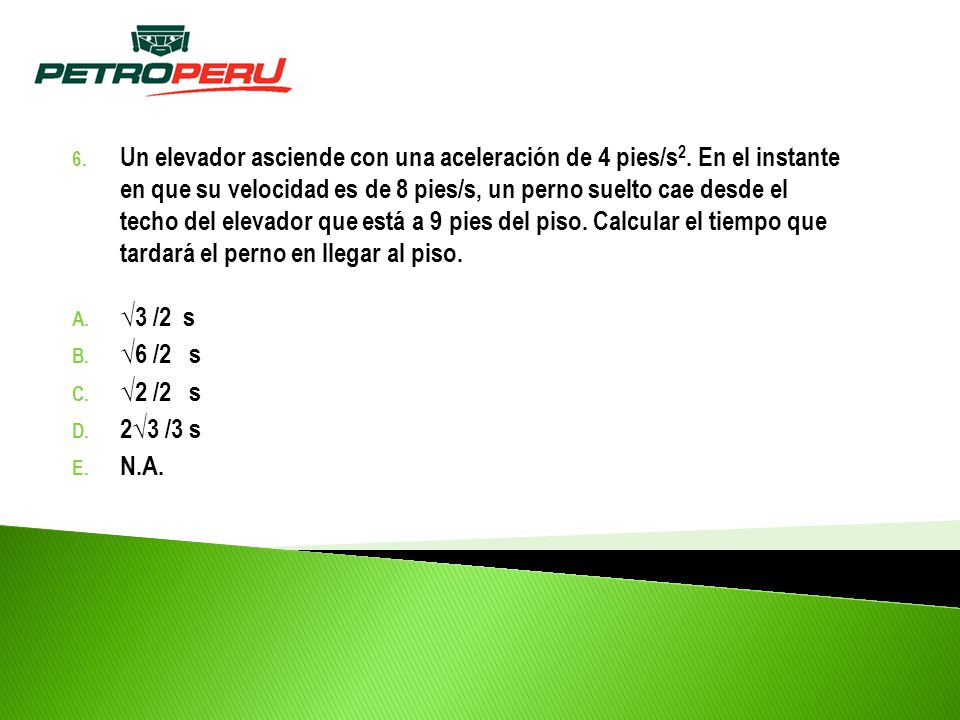 Un elevador asciende con una aceleración de 4 pies/s2