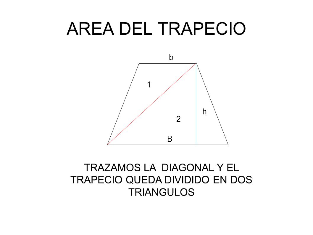 TRAZAMOS LA DIAGONAL Y EL TRAPECIO QUEDA DIVIDIDO EN DOS TRIANGULOS