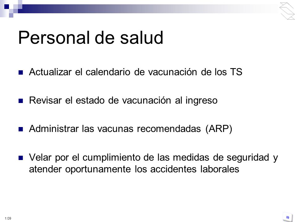 Personal de salud Actualizar el calendario de vacunación de los TS