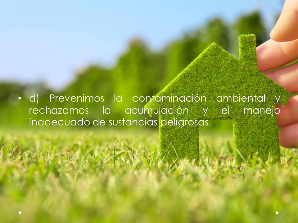 d) Prevenimos la contaminación ambiental y rechazamos la acumulación y el manejo inadecuado de sustancias peligrosas.