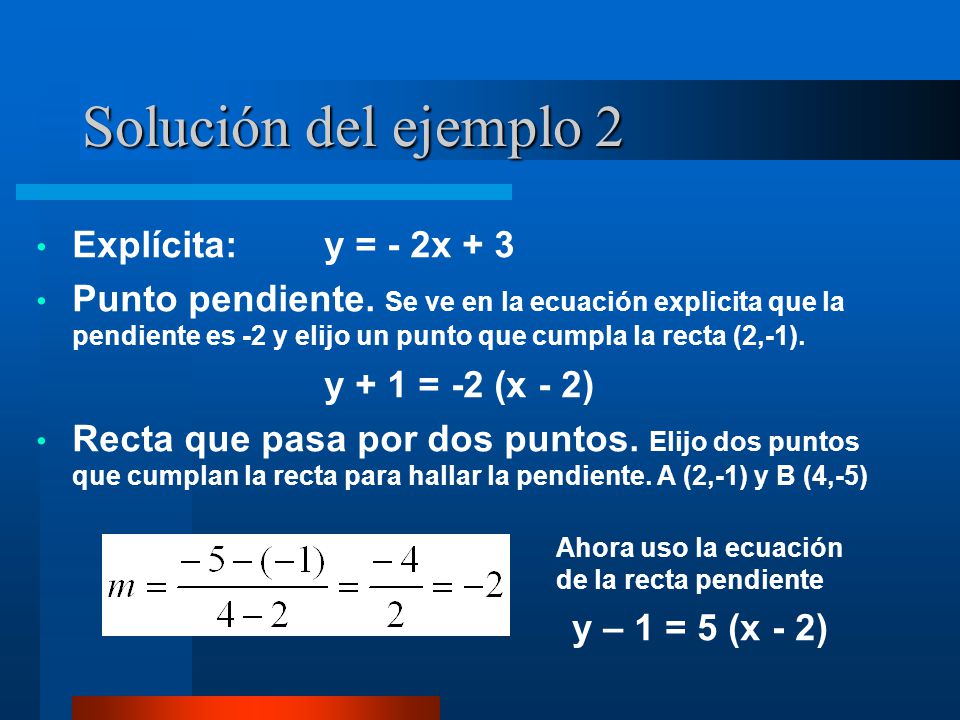 Solución del ejemplo 2 Explícita: y = - 2x + 3
