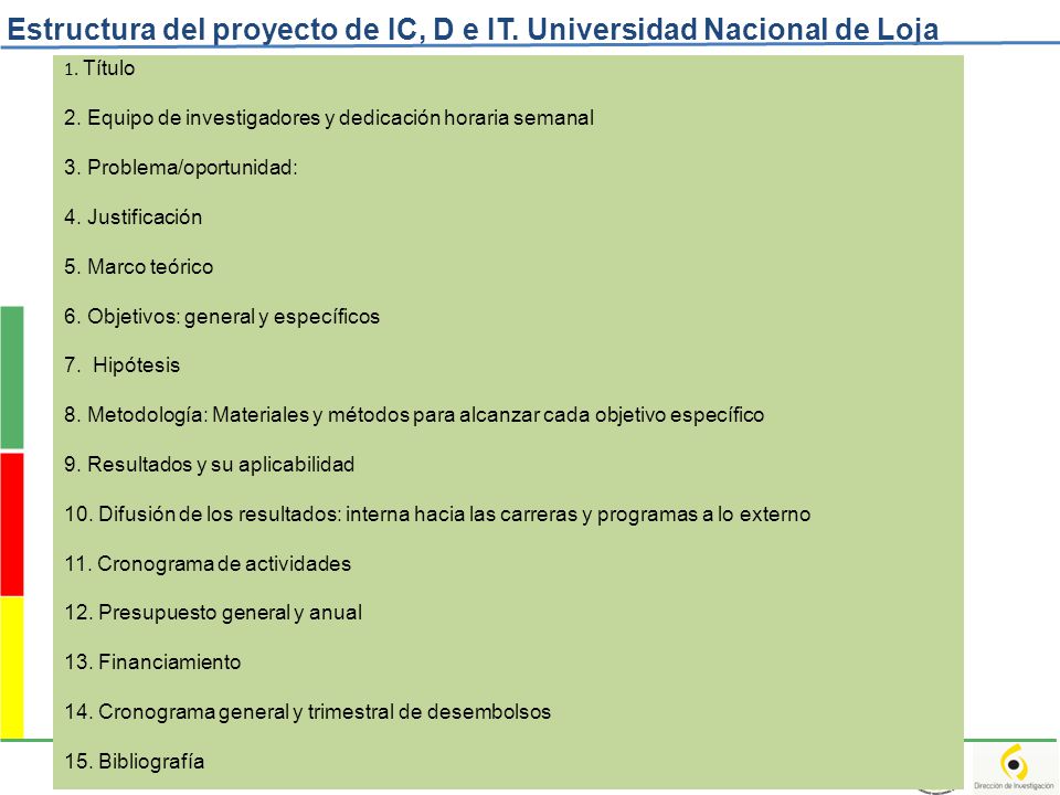 Estructura del proyecto de IC, D e IT. Universidad Nacional de Loja