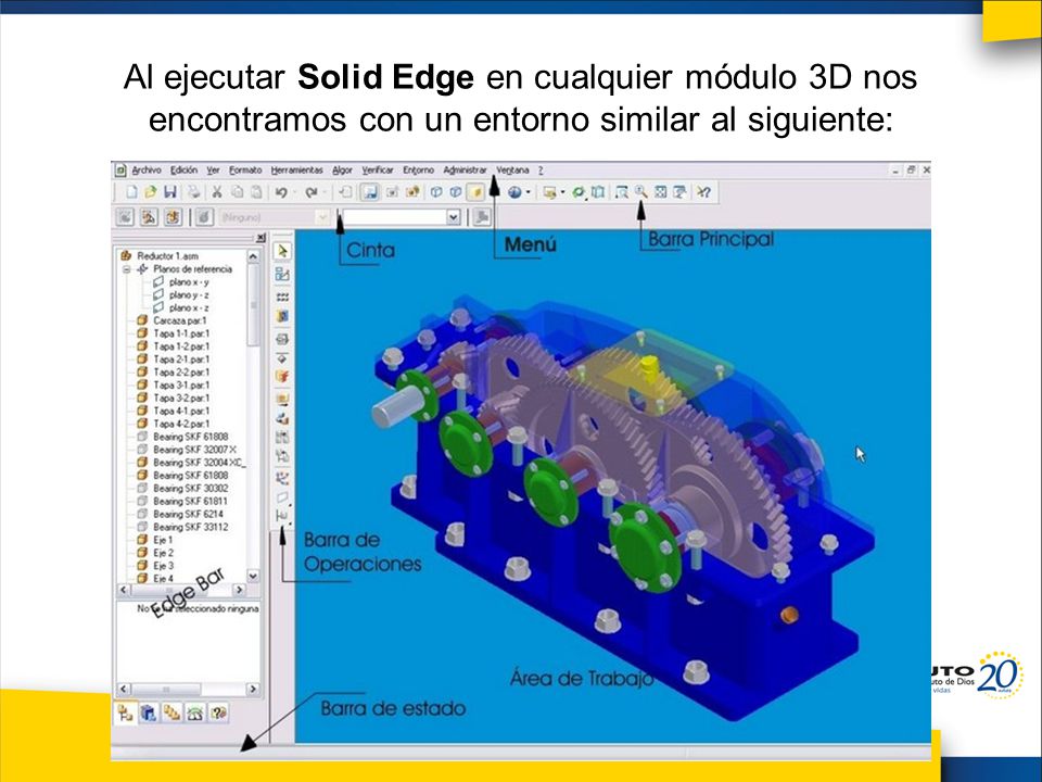 Al ejecutar Solid Edge en cualquier módulo 3D nos encontramos con un entorno similar al siguiente: