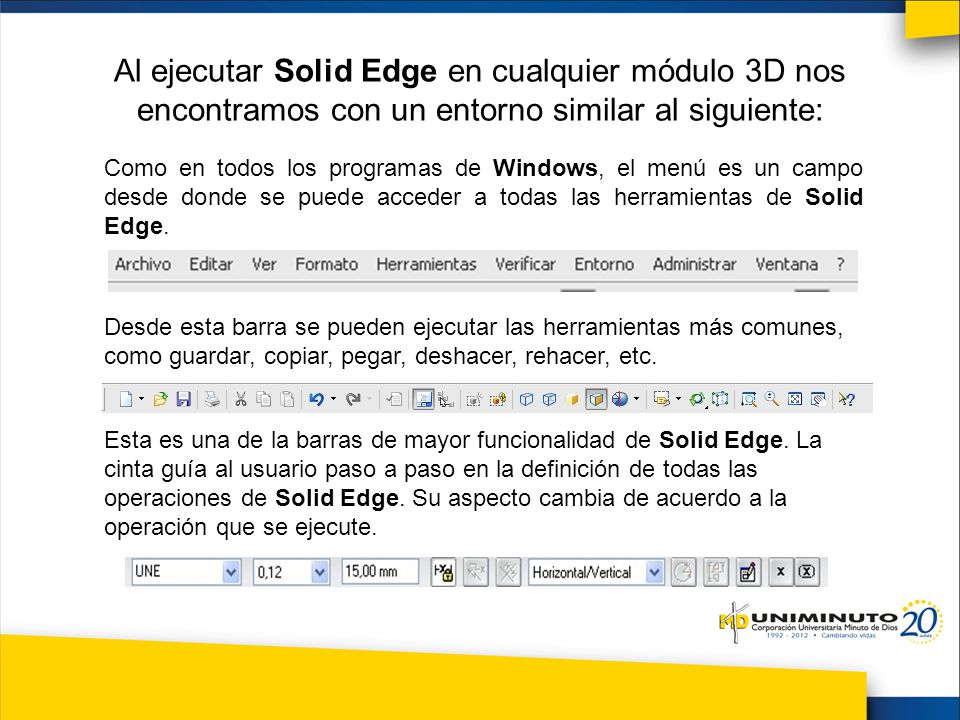 Al ejecutar Solid Edge en cualquier módulo 3D nos encontramos con un entorno similar al siguiente:
