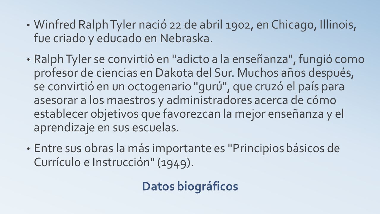 Winfred Ralph Tyler nació 22 de abril 1902, en Chicago, Illinois, fue criado y educado en Nebraska.