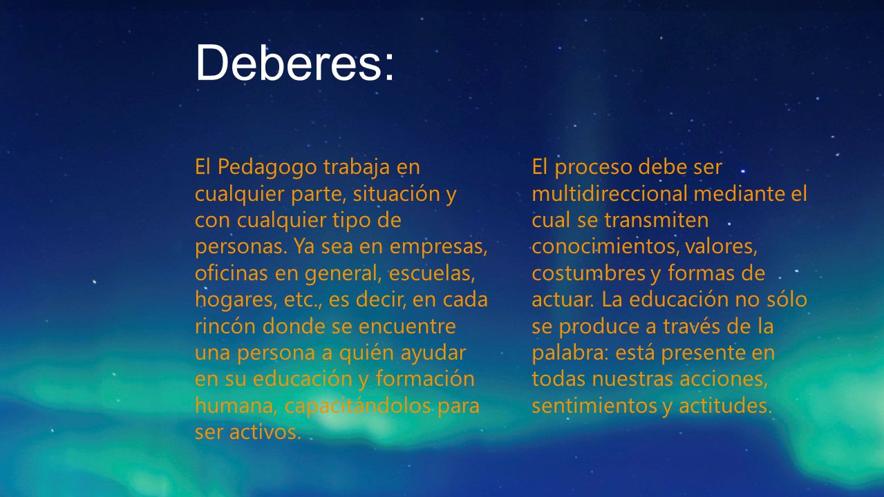 Deberes: