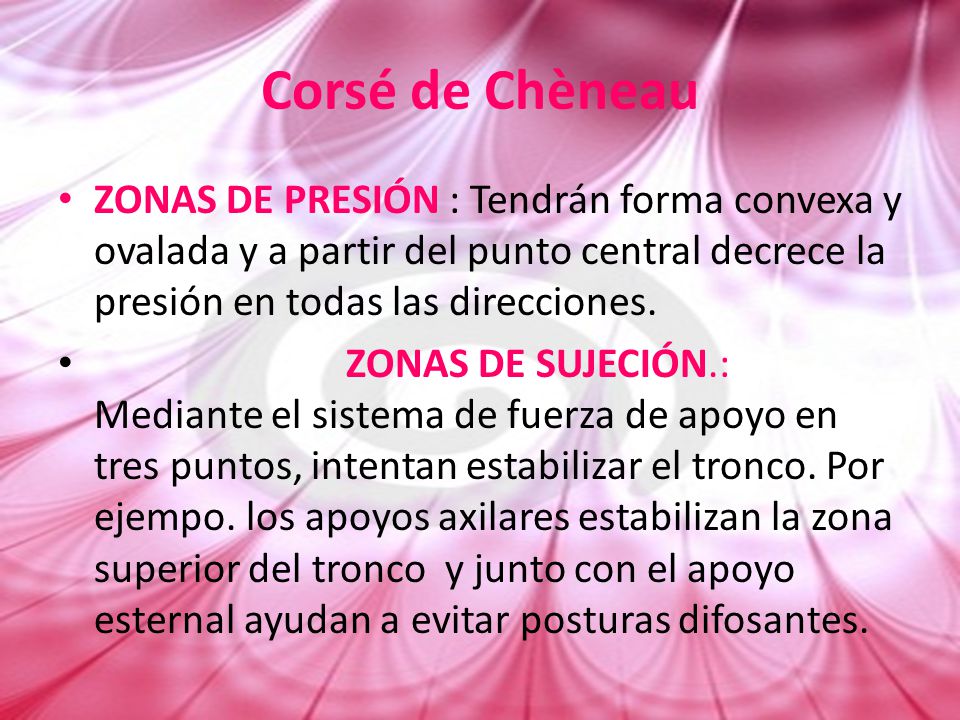 Corsé de Chèneau ZONAS DE PRESIÓN : Tendrán forma convexa y ovalada y a partir del punto central decrece la presión en todas las direcciones.