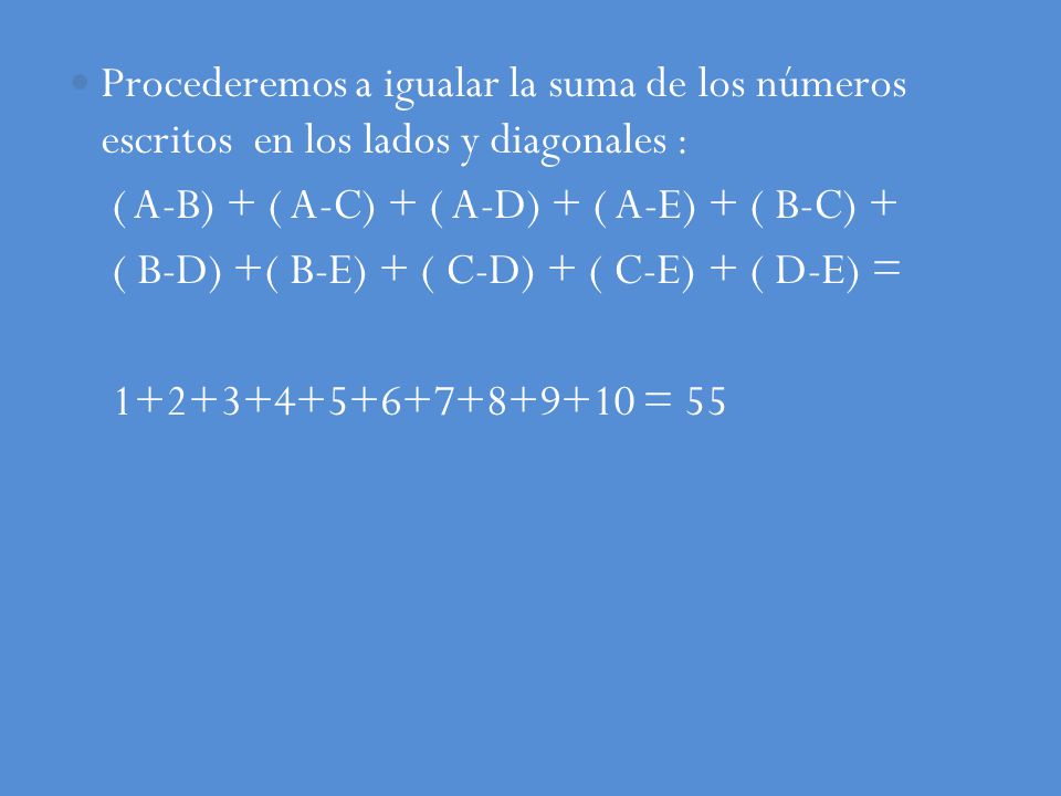Procederemos a igualar la suma de los números escritos en los lados y diagonales :
