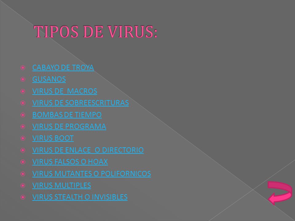 TIPOS DE VIRUS: CABAYO DE TROYA GUSANOS VIRUS DE MACROS