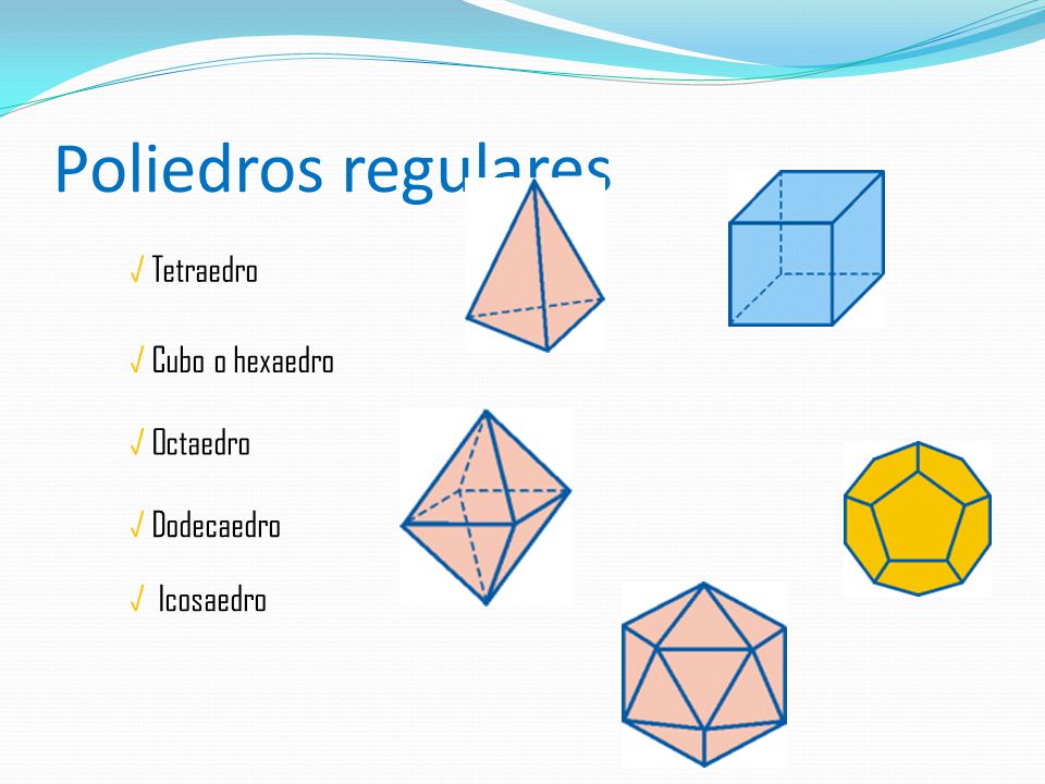 Poliedros regulares √ Tetraedro √ Cubo o hexaedro √ Octaedro
