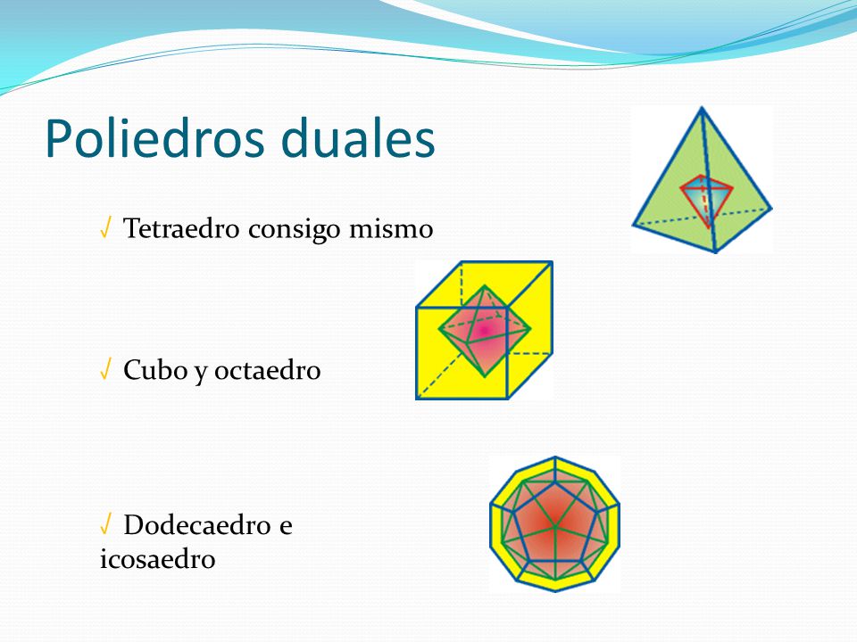 Poliedros duales √ Tetraedro consigo mismo √ Cubo y octaedro