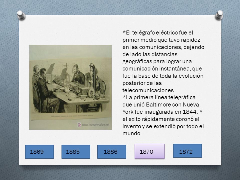 *El telégrafo eléctrico fue el primer medio que tuvo rapidez en las comunicaciones, dejando de lado las distancias geográficas para lograr una comunicación instantánea, que fue la base de toda la evolución posterior de las telecomunicaciones.