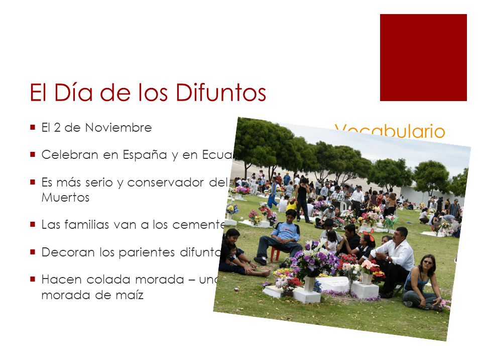 El Día de los Difuntos Vocabulario El 2 de Noviembre