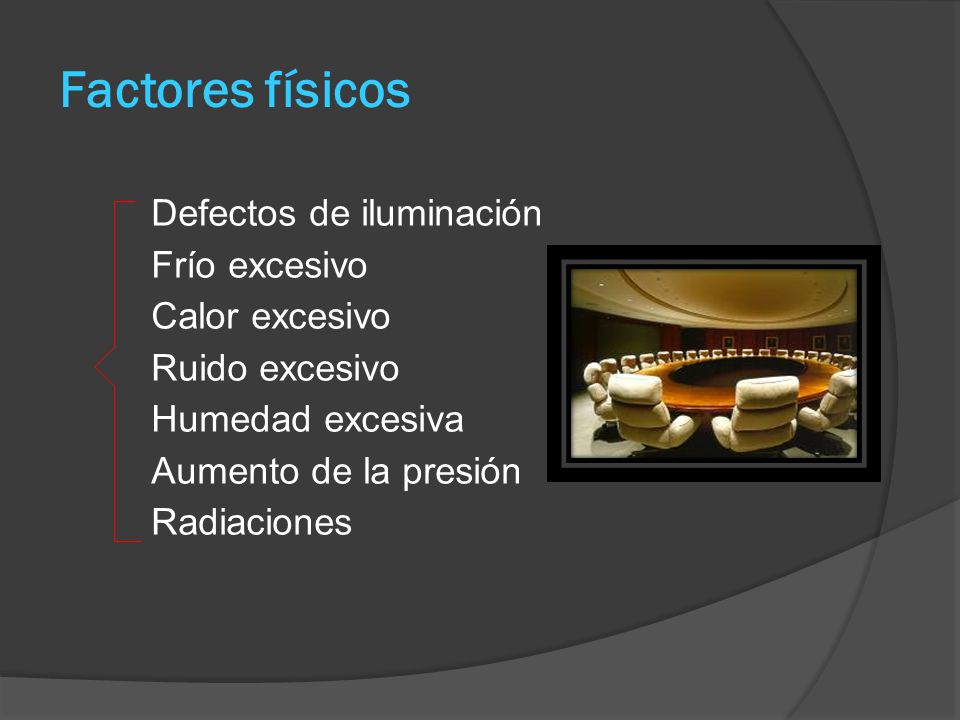 Factores físicos Defectos de iluminación Frío excesivo Calor excesivo