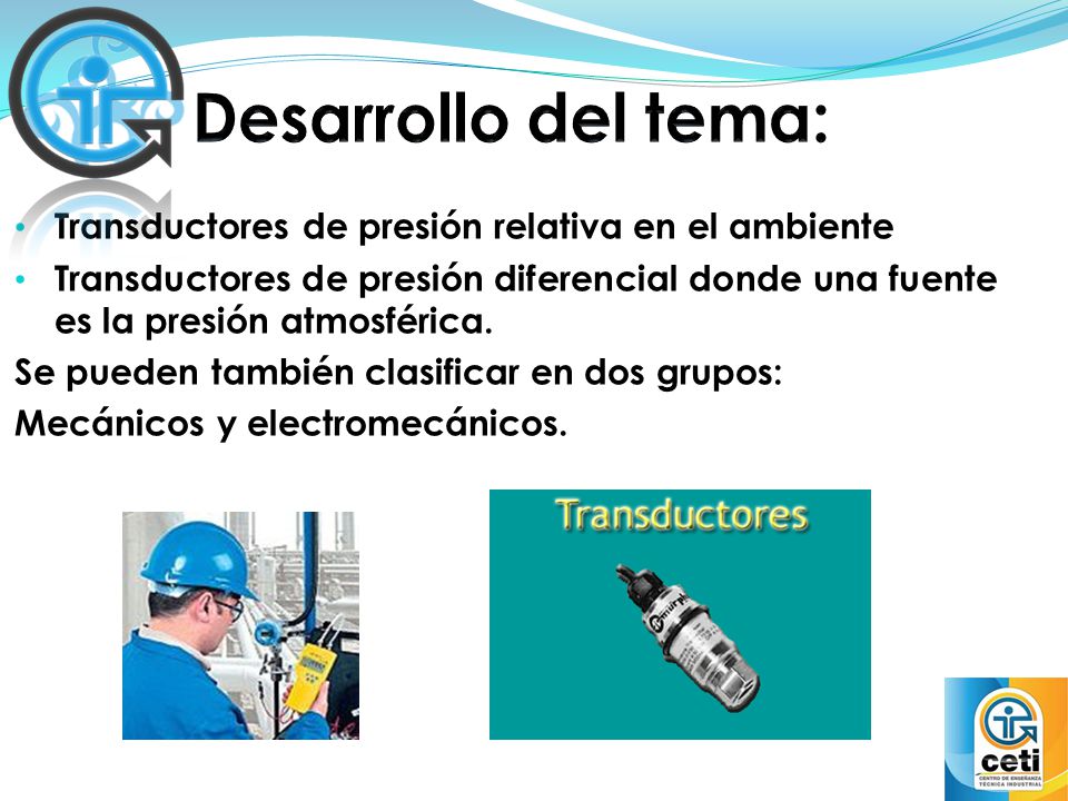 Desarrollo del tema: Transductores de presión relativa en el ambiente