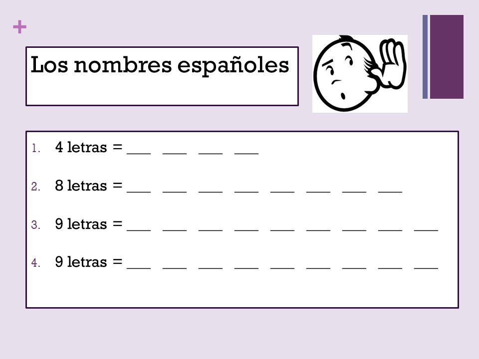 Los nombres españoles 4 letras = ___ ___ ___ ___