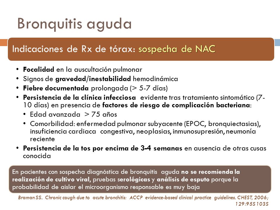 Bronquitis aguda Indicaciones de Rx de tórax: sospecha de NAC