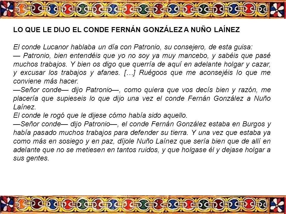 LO QUE LE DIJO EL CONDE FERNÁN GONZÁLEZ A NUÑO LAÍNEZ