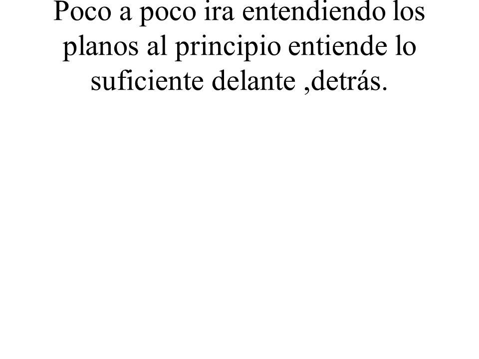 Poco a poco ira entendiendo los planos al principio entiende lo suficiente delante ,detrás.