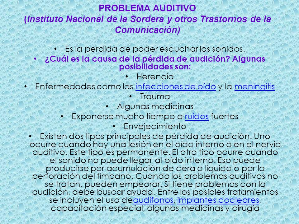 PROBLEMA AUDITIVO (Instituto Nacional de la Sordera y otros Trastornos de la Comunicación)