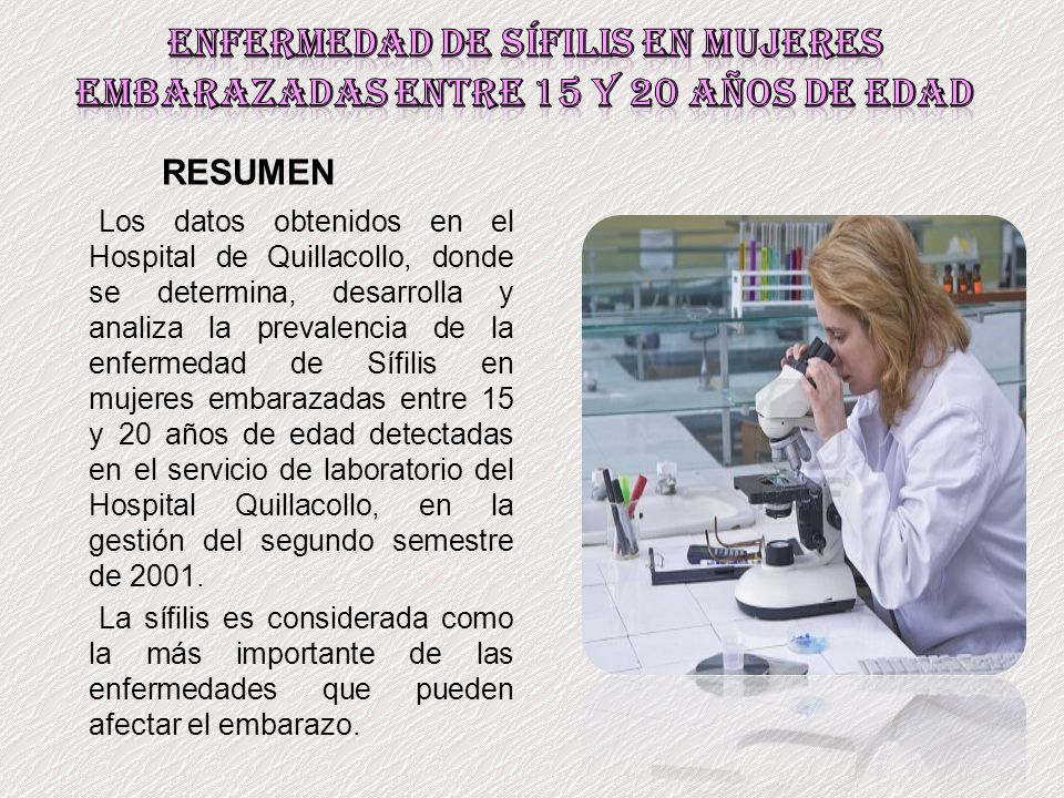 ENFERMEDAD DE SÍFILIS EN MUJERES EMBARAZADAS ENTRE 15 Y 20 AÑOS DE EDAD