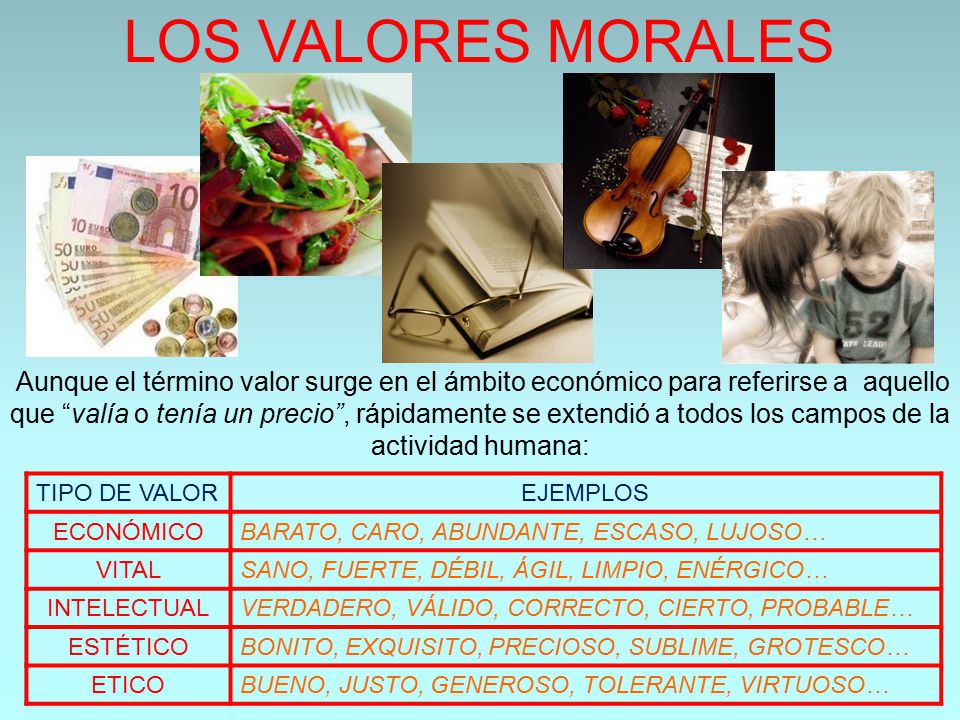 LOS VALORES MORALES TIPO DE VALOR EJEMPLOS ECONÓMICO