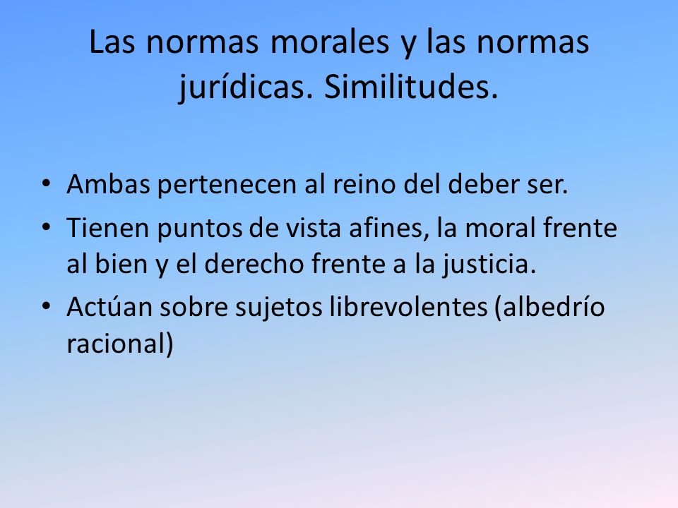 Las normas morales y las normas jurídicas. Similitudes.