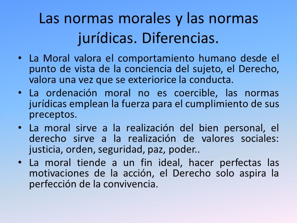 Las normas morales y las normas jurídicas. Diferencias.