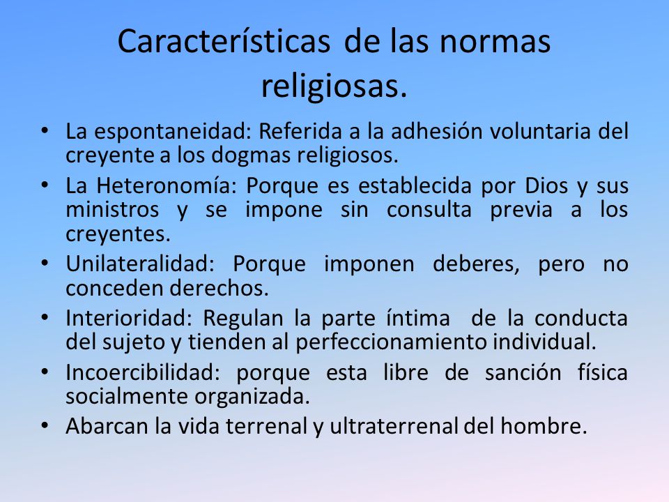 Normas religiosas caracteristicas