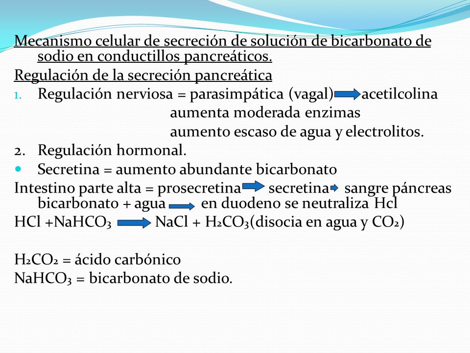 Mecanismo celular de secreción de solución de bicarbonato de sodio en conductillos pancreáticos.