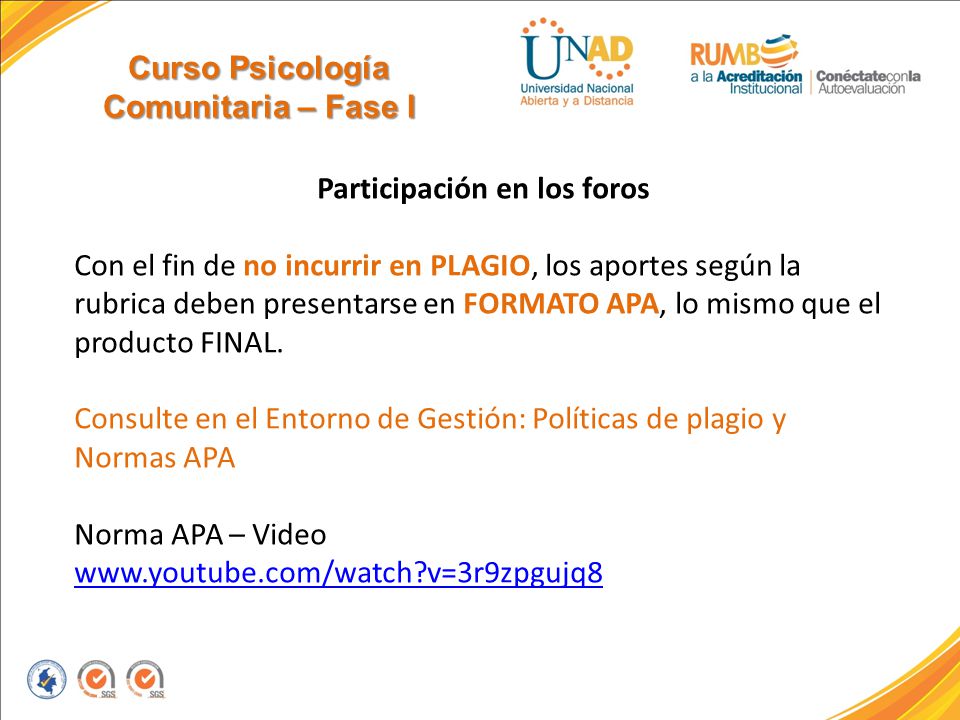 Curso Psicología Comunitaria – Fase I Participación en los foros
