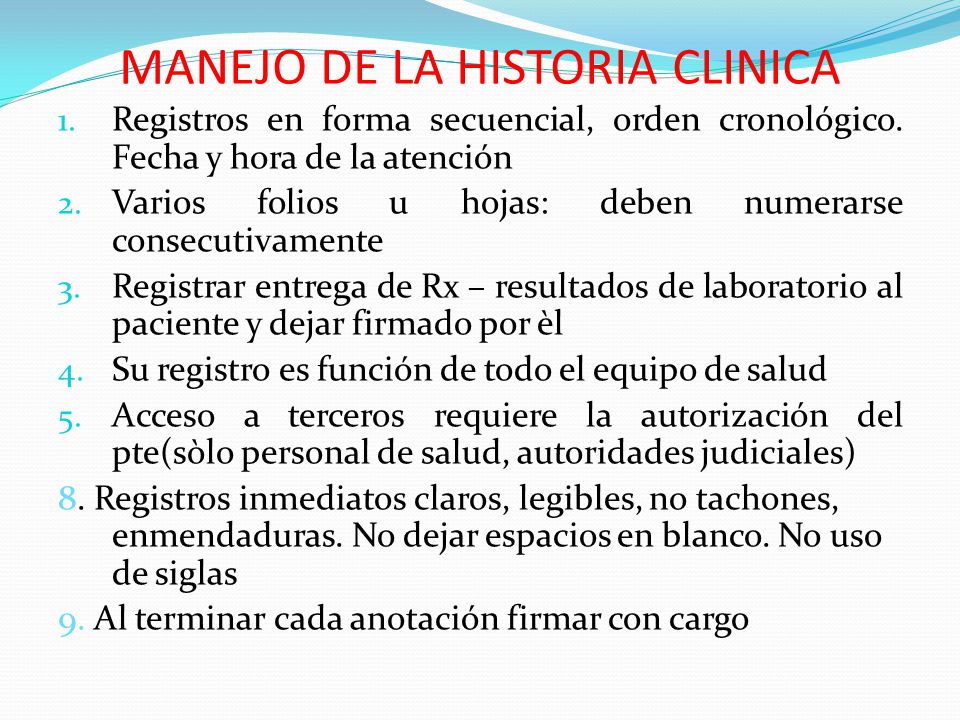 MANEJO DE LA HISTORIA CLINICA