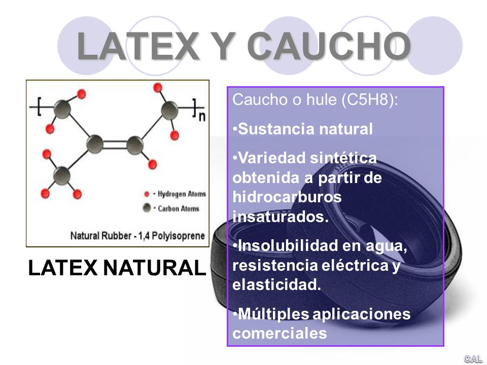 LATEX Y CAUCHO LATEX NATURAL Caucho o hule (C5H8): Sustancia natural