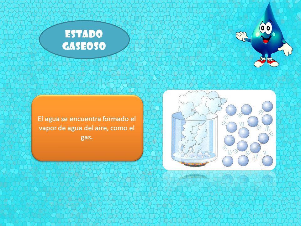 El agua se encuentra formado el vapor de agua del aire, como el gas.