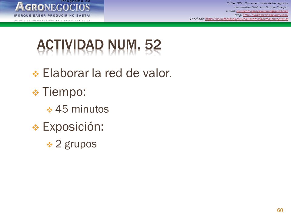 Actividad Num. 52 Elaborar la red de valor. Tiempo: Exposición: