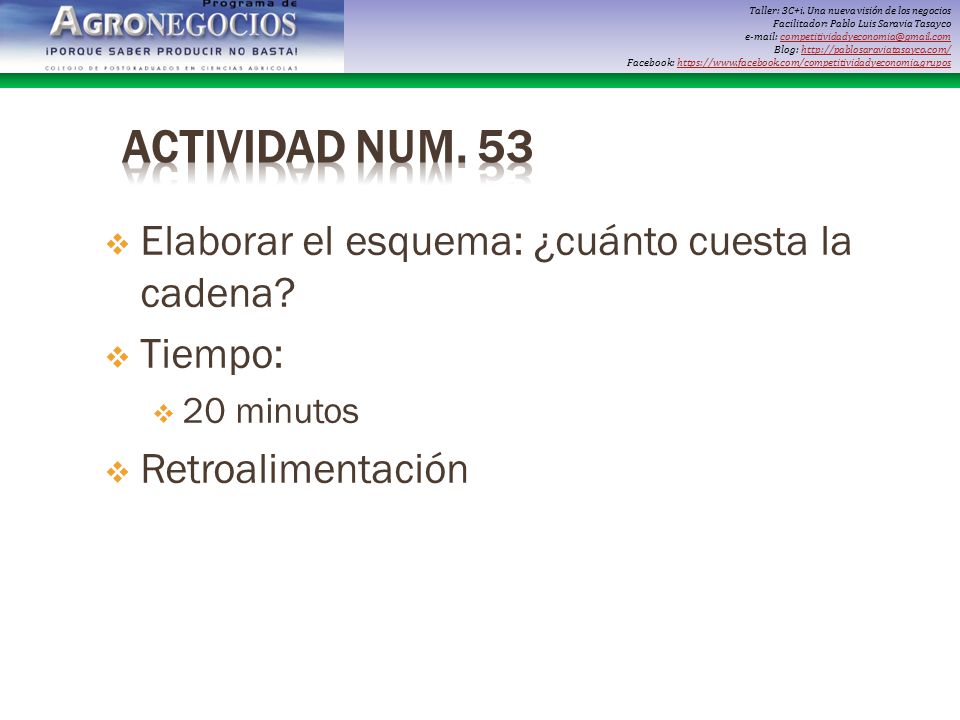 Actividad Num. 53 Elaborar el esquema: ¿cuánto cuesta la cadena