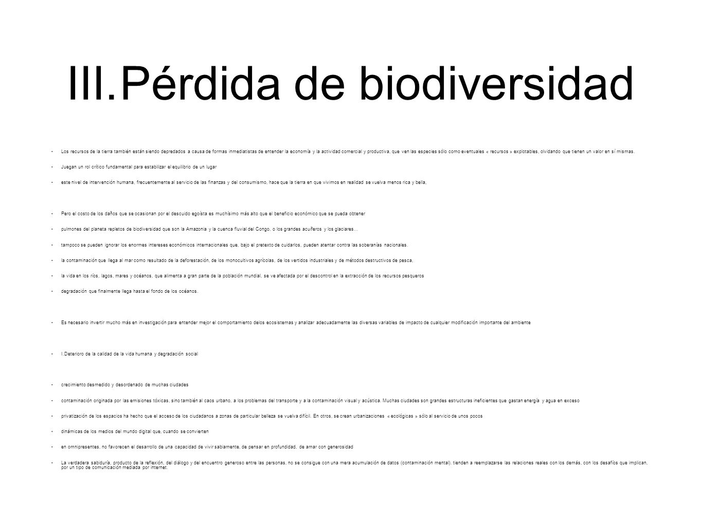 III. Pérdida de biodiversidad