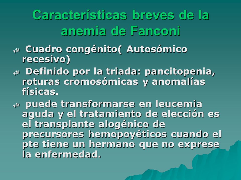 Características breves de la anemia de Fanconi