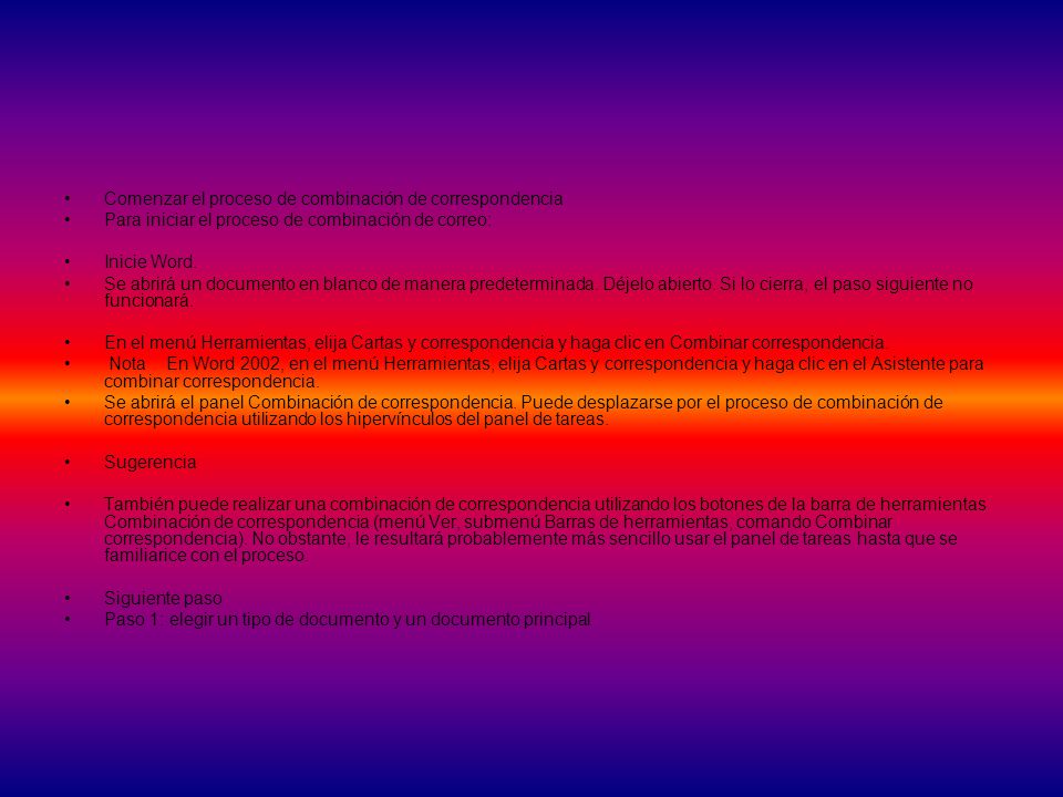 Comenzar el proceso de combinación de correspondencia