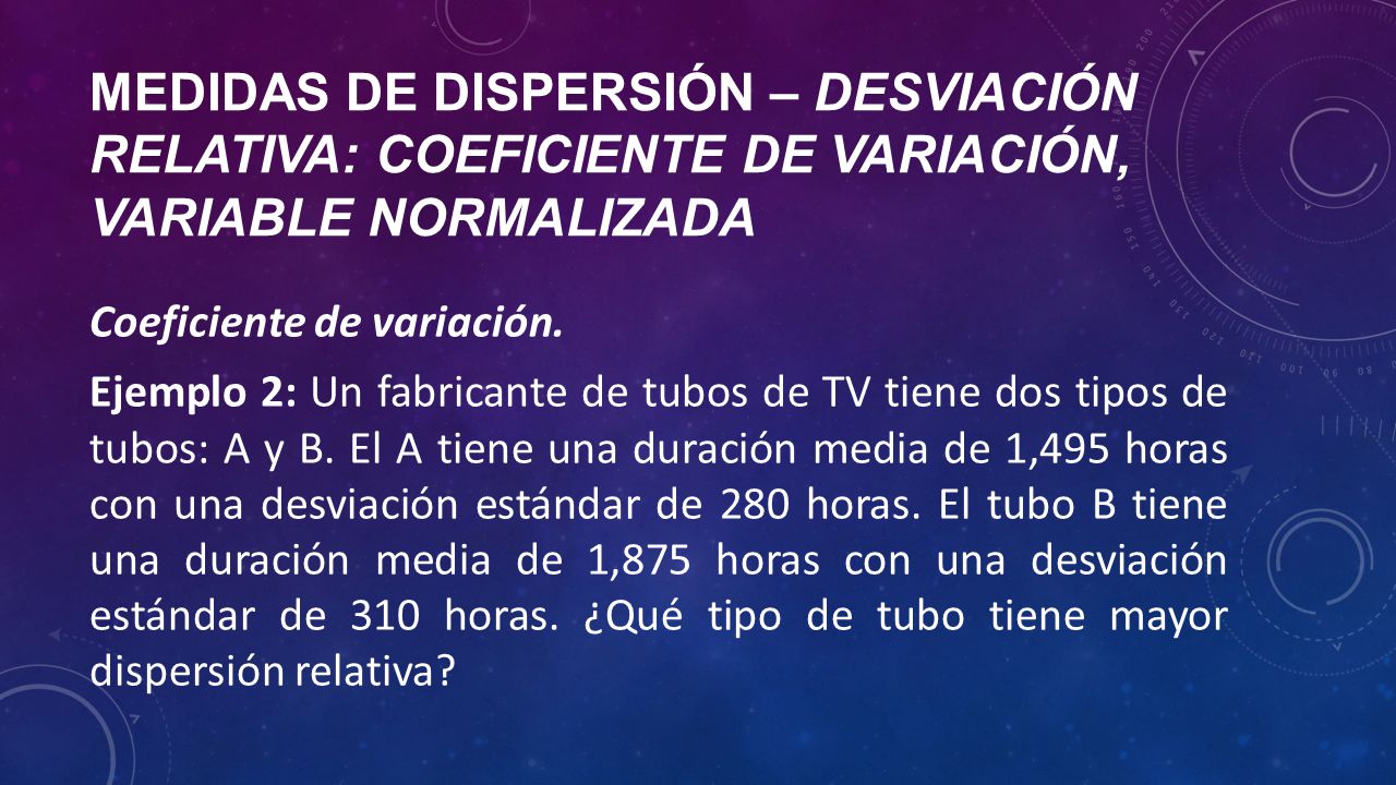 Medidas de dispersión – desviación relativa: coeficiente de variación, variable normalizada