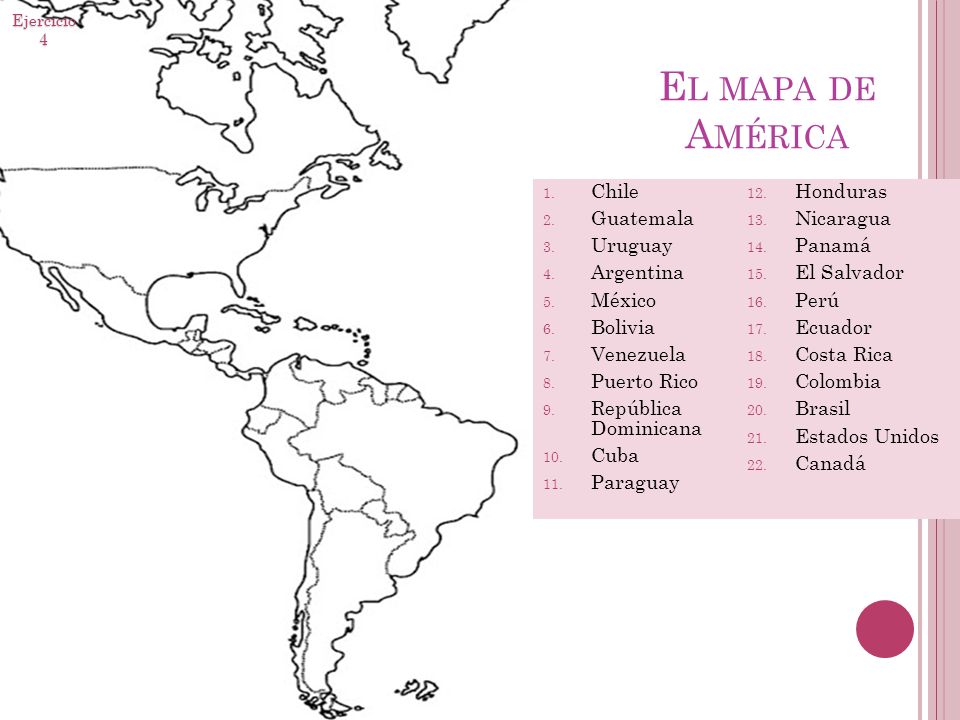 El mapa de América Chile Honduras Guatemala Nicaragua Uruguay Panamá