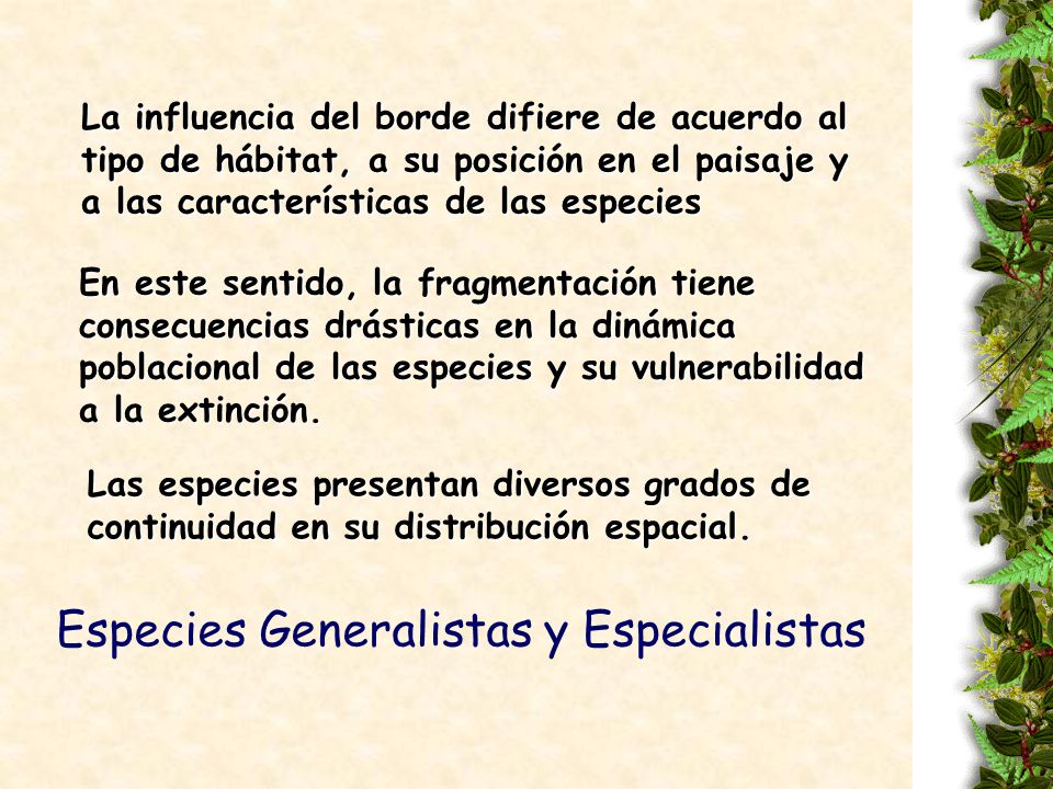 Especies Generalistas y Especialistas