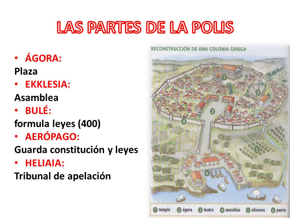 LAS PARTES DE LA POLIS ÁGORA: Plaza EKKLESIA: Asamblea BULÉ: